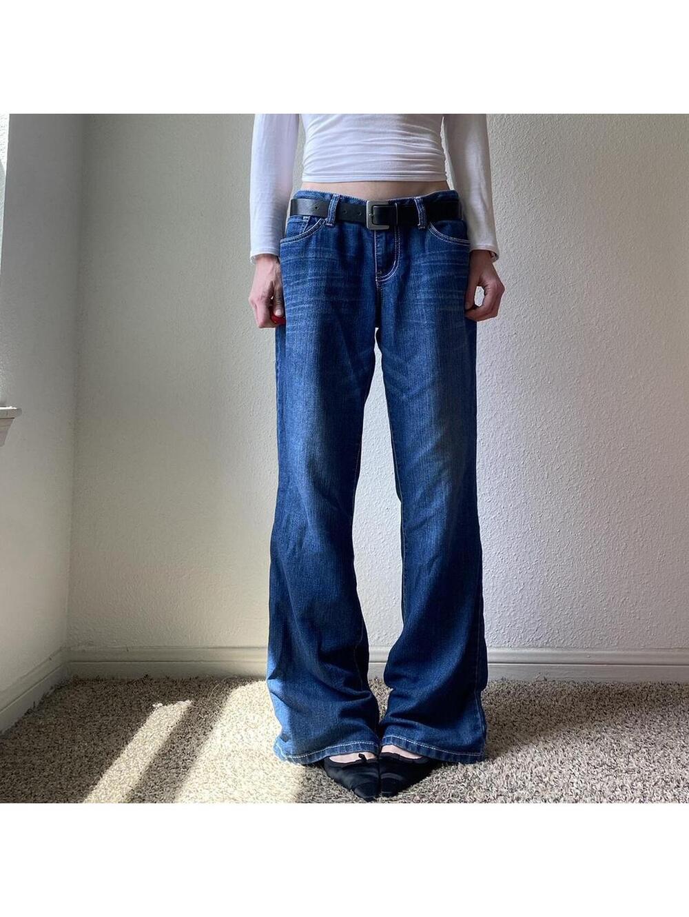 Vintage authentic y2k low rise bootcut long baggy denim blue jeans